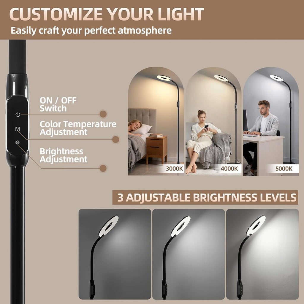 GyroVu LED Floor Lamp, 70'' Bright Reading Floor Lamps for Living Room, Dimmable & Adjustable Color Temperature, Touch Control Standing…