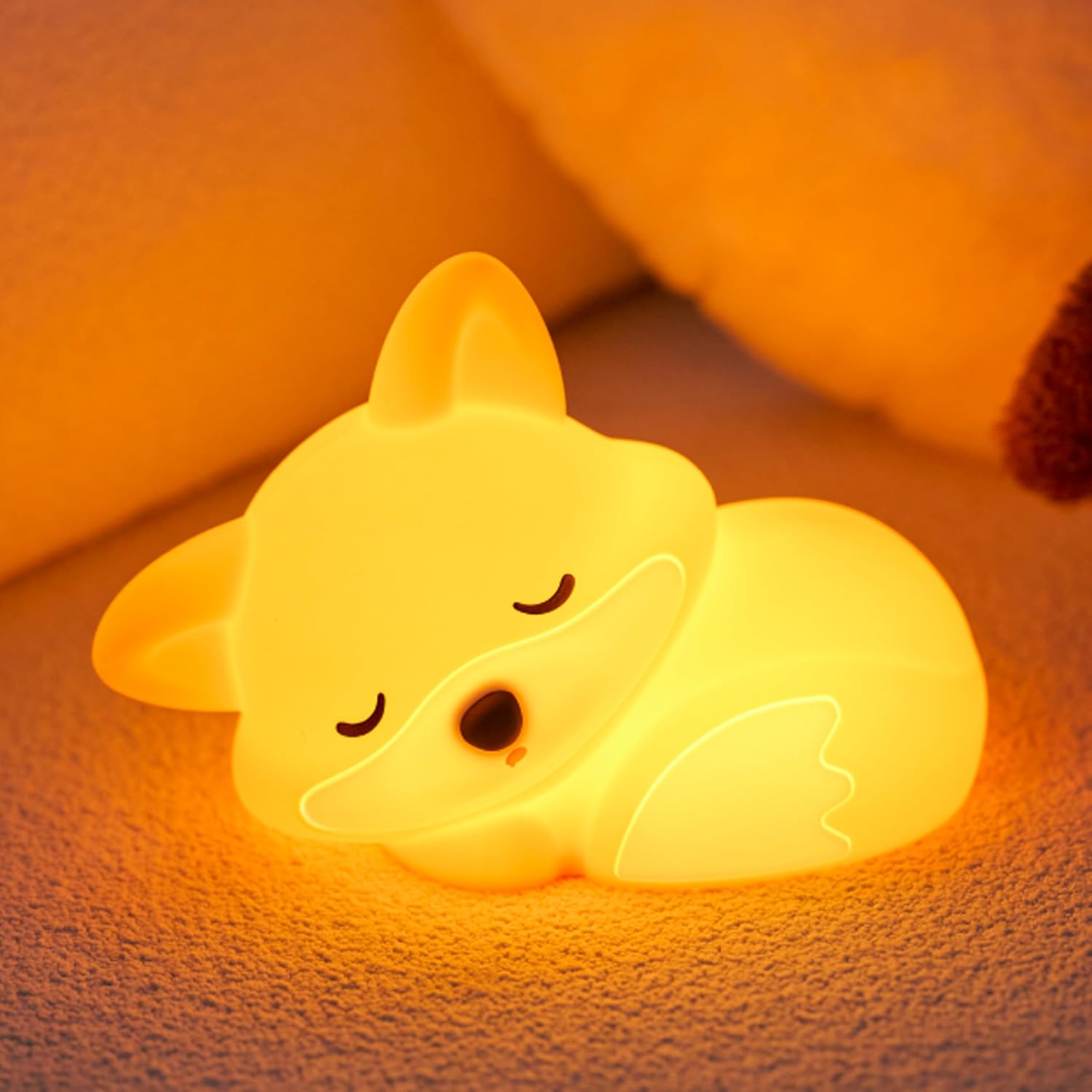 Led Cute Fox Night Light, 2 Levels Dimmable Timer Nursery Nightlight for Kids, Rechargeable Touch Bedside Lamp, Used for Camping Party…