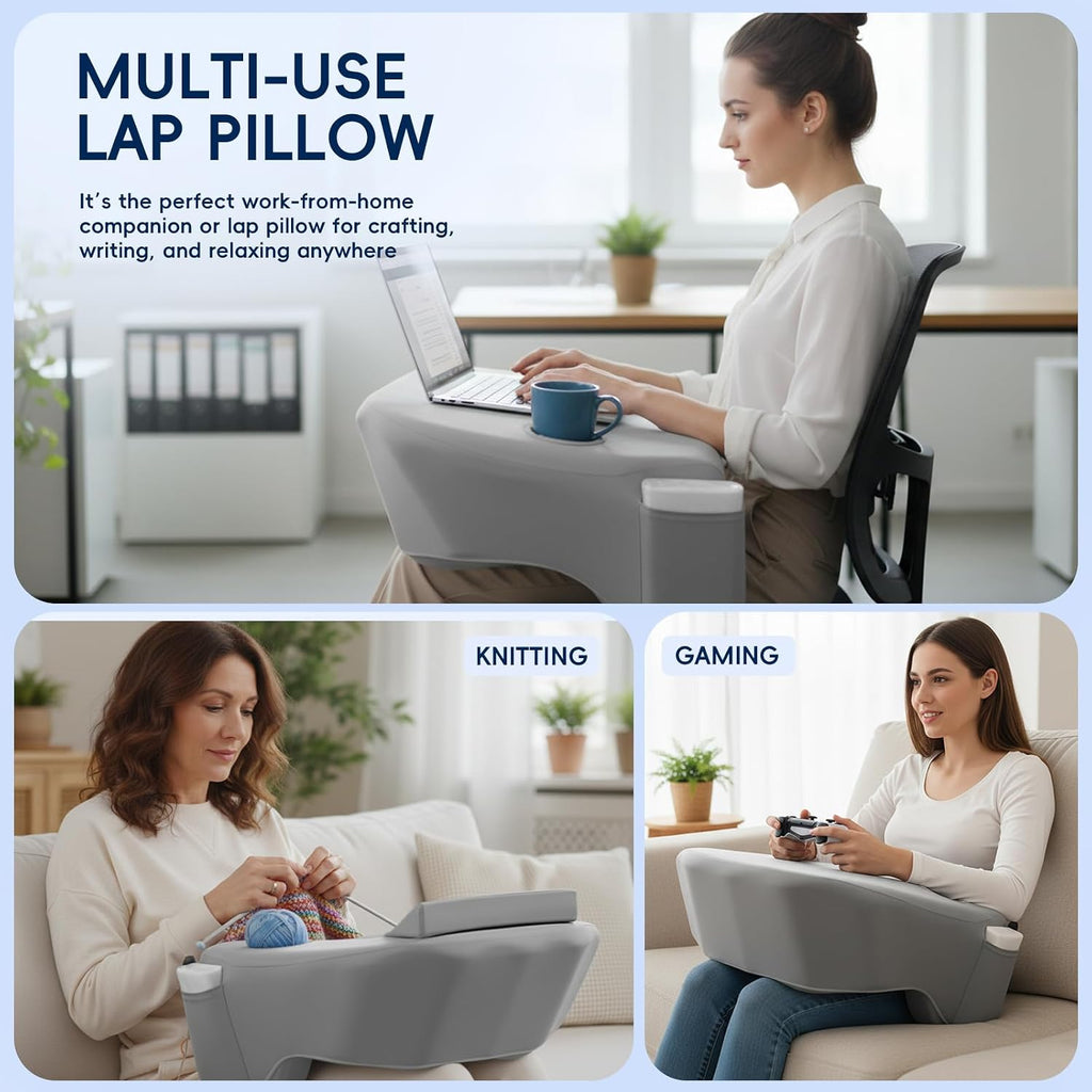 Reading Pillow for Gaming, Large Arm Rest Pillow for Adult, Memory Foam Desk Pillow with Cup & Phone Holder for Reading, Working…