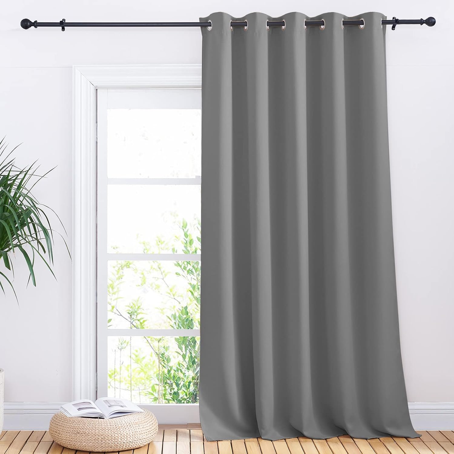 NICETOWN Sliding Door Curtains, Wide Thermal Blackout Patio Door Curtain Panel, Sliding Door Drapes/Draperies with Grommet Top (Silver…