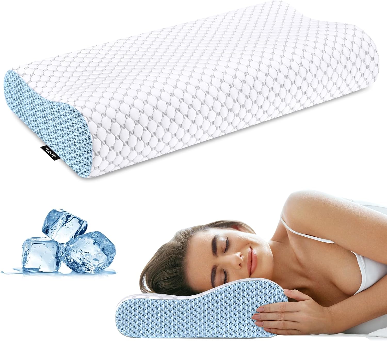 Ylekto Cervical Neck Pillow for - Ergonomic Contour Memory Foam Pillows, Cooling Side Sleeper Pillow for Sleeping, Orthopedic Bed Pillow fo…