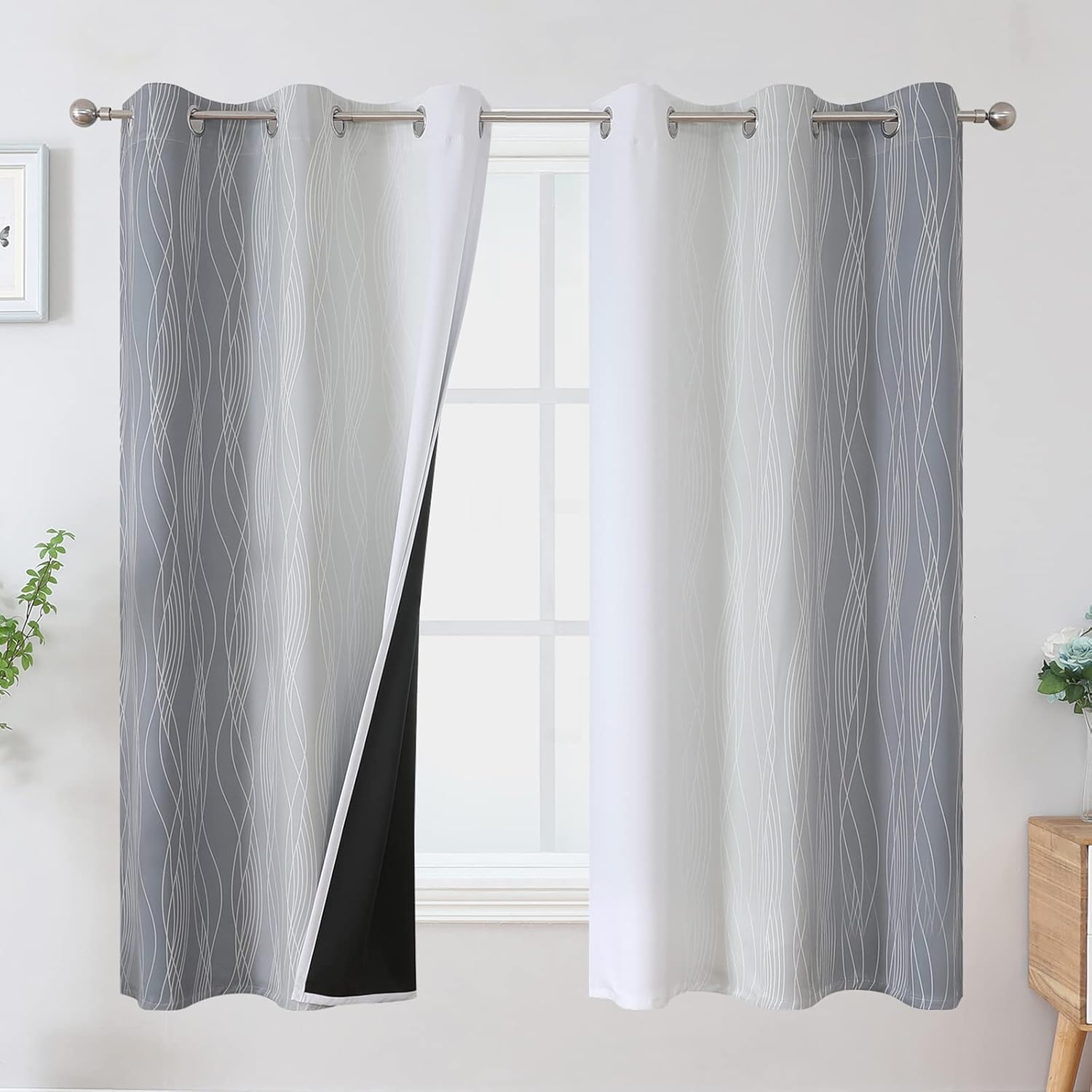 Estelartextiler Estelar Textiler Full Room Darkening Greyish White and Grey Blackout Curtains 63 Inch Length 2 Panels Set, Ombre Thermal In…