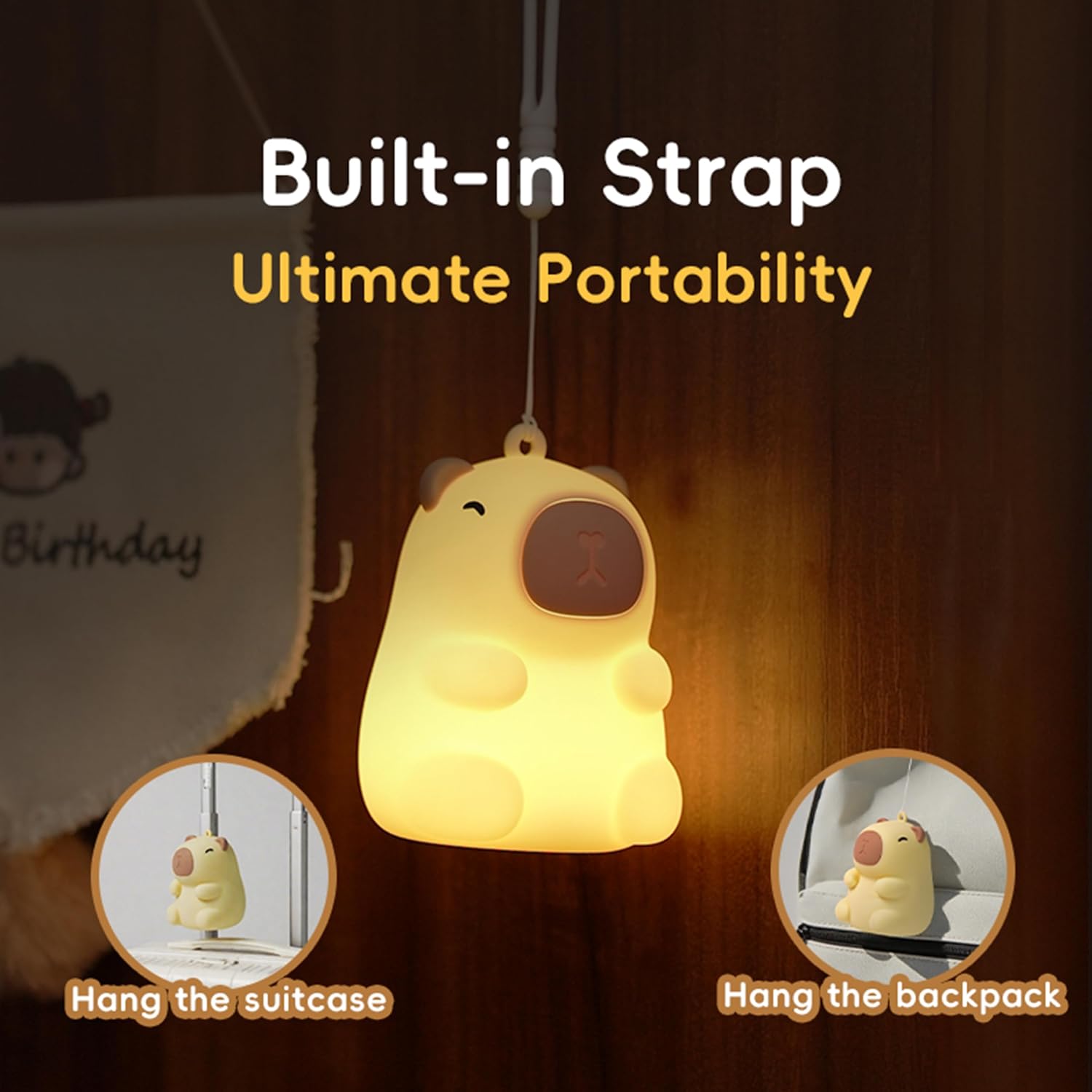 Mini Capybara Night Light, 7 Colors Dimmable Bedside Lamp, Touch Control Night Lamp, Used for Camping Party Room Decor (Mini Capybara)