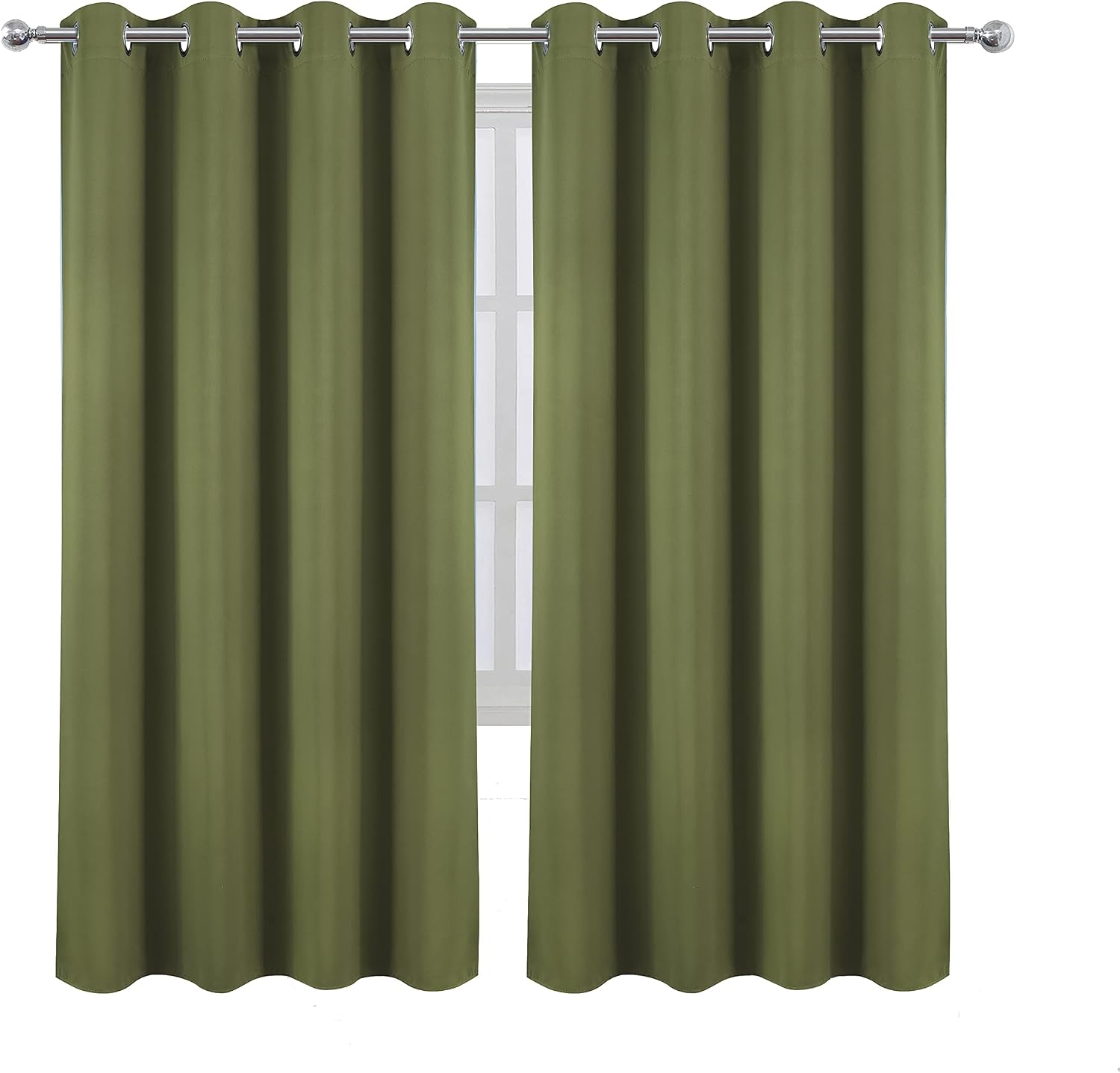 Lemomo Olive Green Thermal Blackout Curtains/52 x 72 Inch/Set of 2 Panels Room Darkening Curtains for Bedroom 72 Inch Green