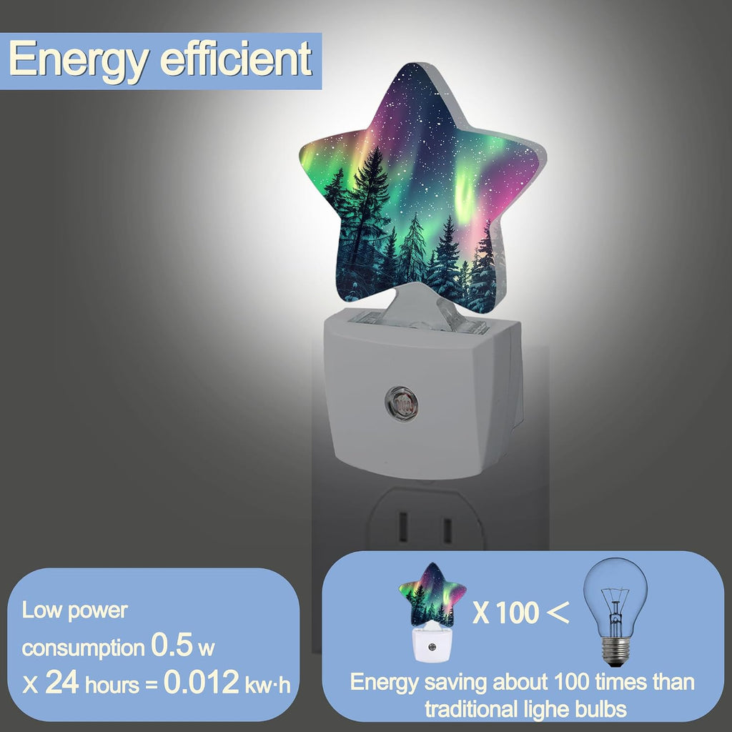 Snowmolle Night Light, Aurora Forest Plug into Wall with Dusk to Dawn Light Sensors, Northern Winter Aurora Warm Star Nightlights for Bedroom…