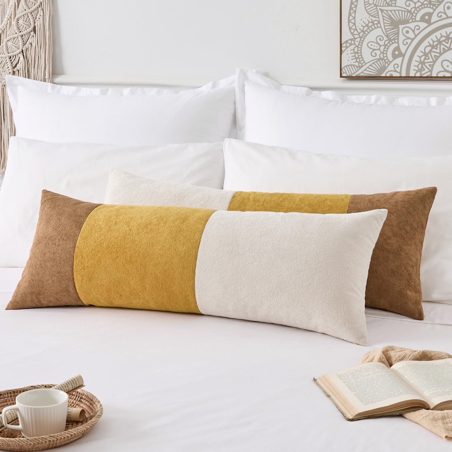 KevinTextile Kevin Textile 14x36 Inch Long Lumbar Cover 1 Pack Three-Colour Patchwork Soft Textured Waterproof Rectangle Cushion Elegant Ac…