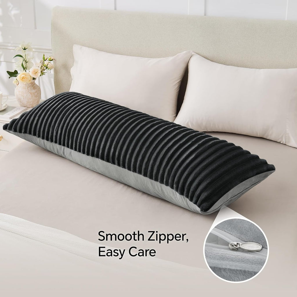 Bedelite Fluffy Faux Fur Body Pillow Cover with Zipper, Luxury Plush 3D Striped Pillow Cover 20x54 Inches, Super Soft and Cozy Long Body Pi…
