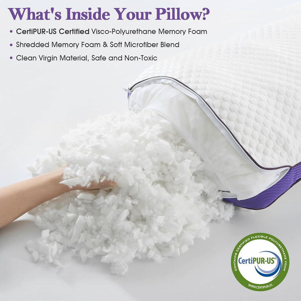 Bpc Shredded Memory Foam Pillows King Size, Cooling Bed Pillows for Sleeping, Adjustable Firm Soft Support for Side Back Stomach Sleepers,…