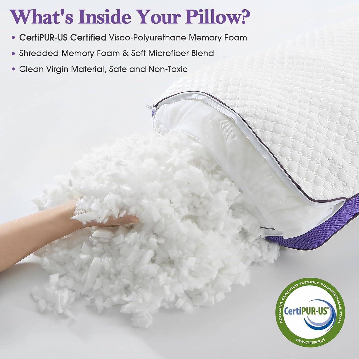 Bpc Shredded Memory Foam Pillows Queen Size, Cooling Bed Pillows for Sleeping, Adjustable Firm Soft Support for Side Back Stomach Sleepers,…