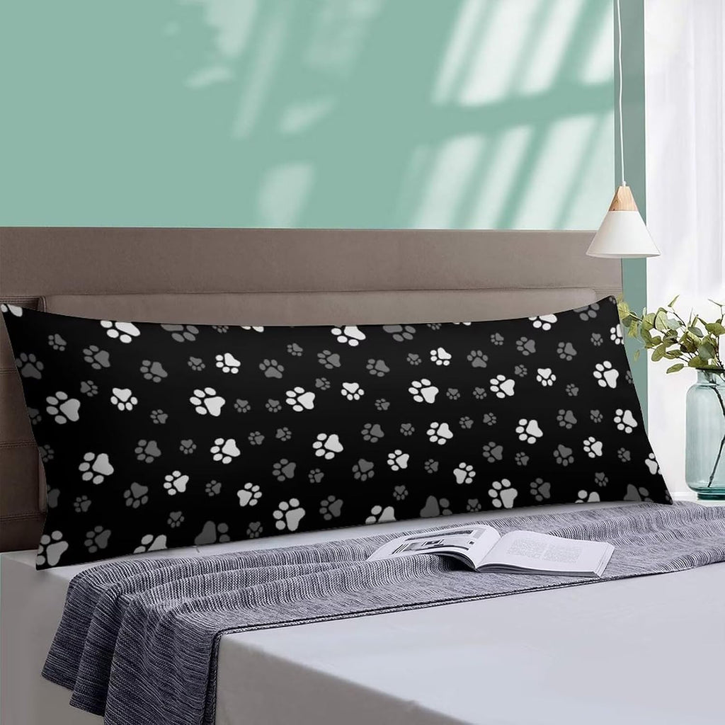 Body Pillow Cover Black White Grey Body Pillowcase Black White Grey Decorative Rectangle Long Pillow Cases Cute Animal Pet Footprint…