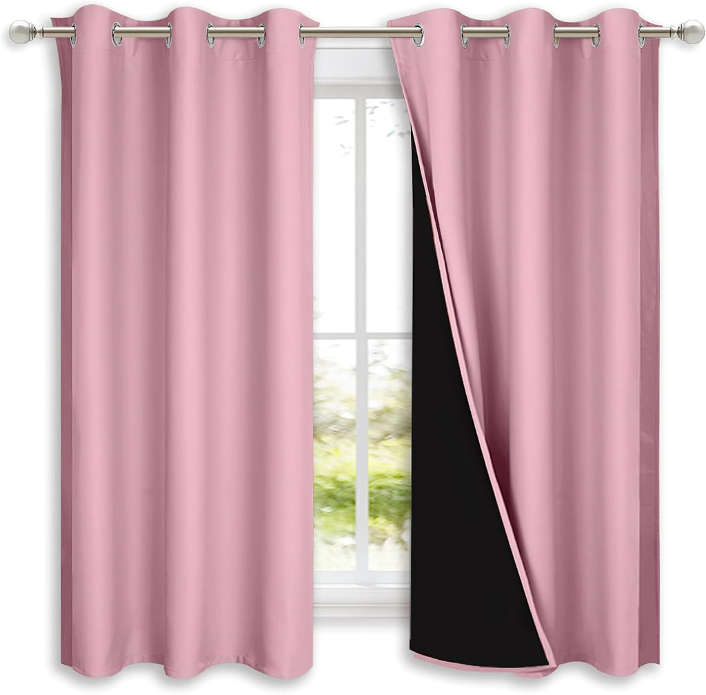 Nicetown 100% Blackout Curtains with Black Liners, Solid Thermal Insulated Full Blackout 2-Layer Lined Drapes, Energy Efficiency Window Dra…
