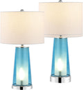 Jonathany JONATHAN Y 26" Chrome/Clear Blue Nightlight Table Lamp Set of 2 for Bedroom, Modern Glass Desk Lamps with White Fabric Shade, Far…
