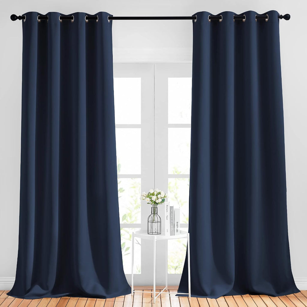 Nicetown Blackout Curtains and Drapes for Kitchen - Extra Long Room Darkening Thermal Insulated Solid Window Blackout Draperies (Navy, 1 Pa…