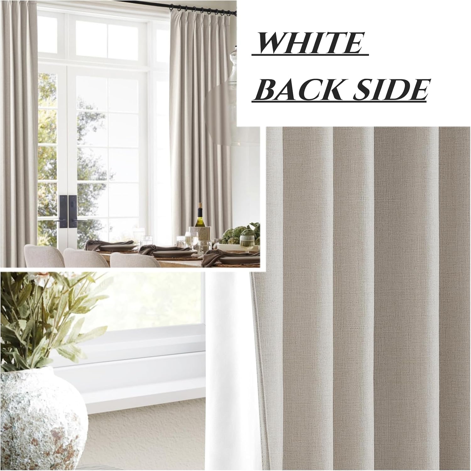 Qjmydeco Linen Pinch Pleated Curtains 102 Inches Long Heavy Duty Thermal Insulated Custom Extra length Burg for Dining Room Cottage Total B…