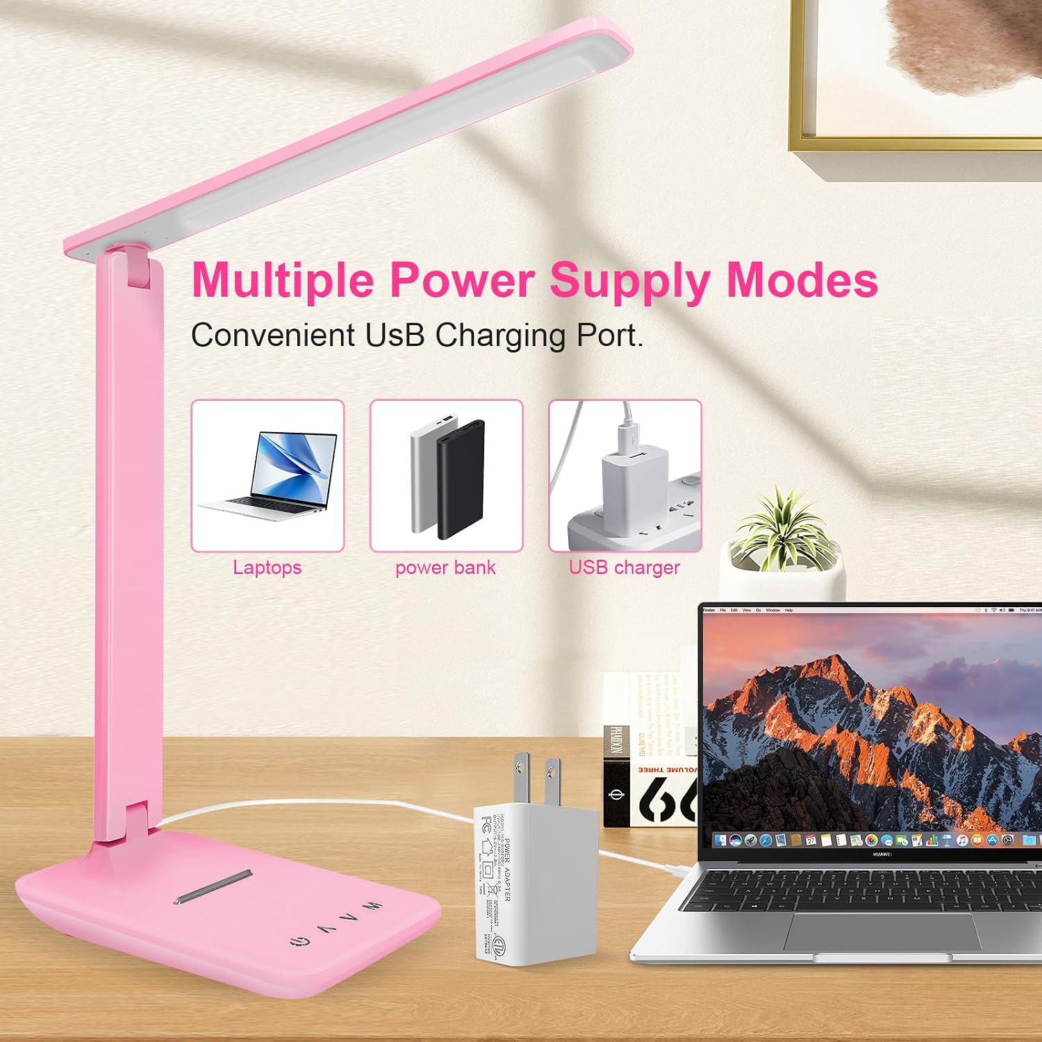WhiteCrown White crown LED Desk Lamp Dimmable Table Lamp Reading Lamp with USB Charging Port, 5 Lighting Modes, Sensitive Control, 30/60 Mi…