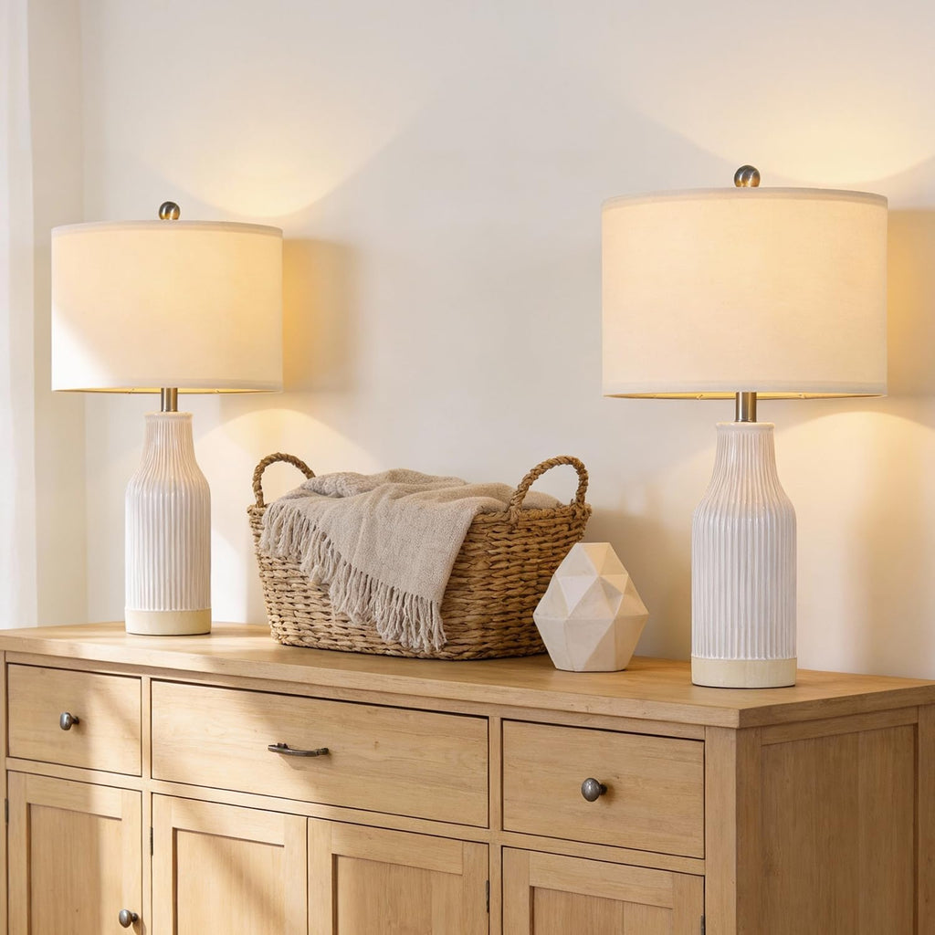 23.75" Modern Ceramic Table Lamps Set of 2, Stylish Bedside Lamps for Bedroom, Gorgeous Lamps for Nightstand, Lamps for Living Room…
