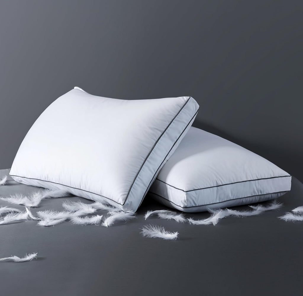 ELNIDO QUEEN Goose Feather Down Fiber Pillows King Size Set of 2, Luxury Hotel Collection Bed Pillows for Sleeping, Down Surrounded…