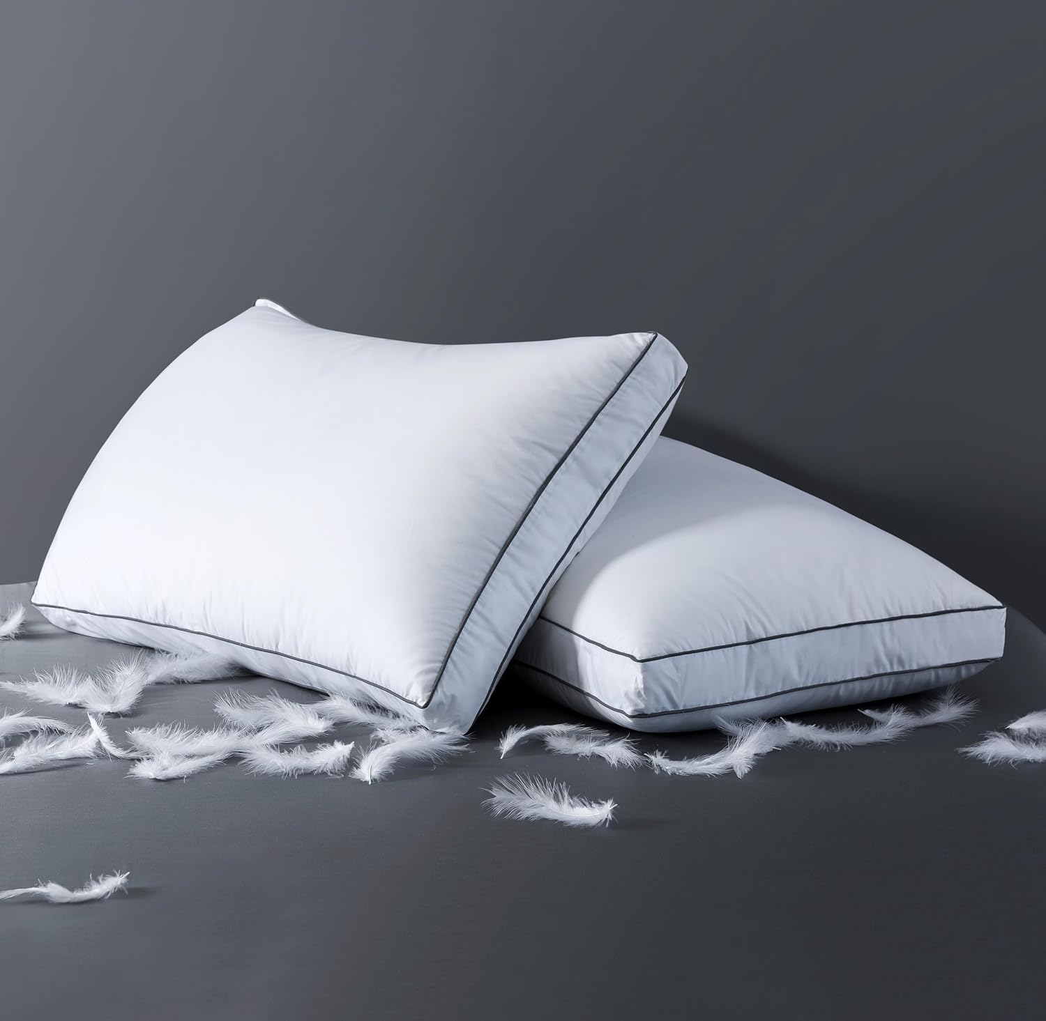 ELNIDO QUEEN Goose Feather Down Fiber Pillows Queen Size Set of 2, Luxury Hotel Collection Bed Pillows for Sleeping, Down Surrounded…