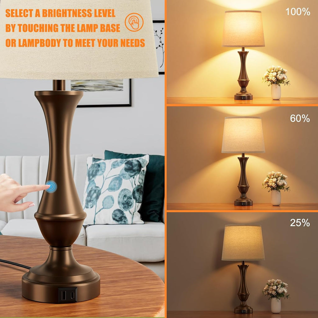 Seealle Upgraded Touch Lamps for Night Stands Set of 2 - Bedside Lamps with USB C+A, 3 Way Dimmable for Bedroom Living Room End Tables…