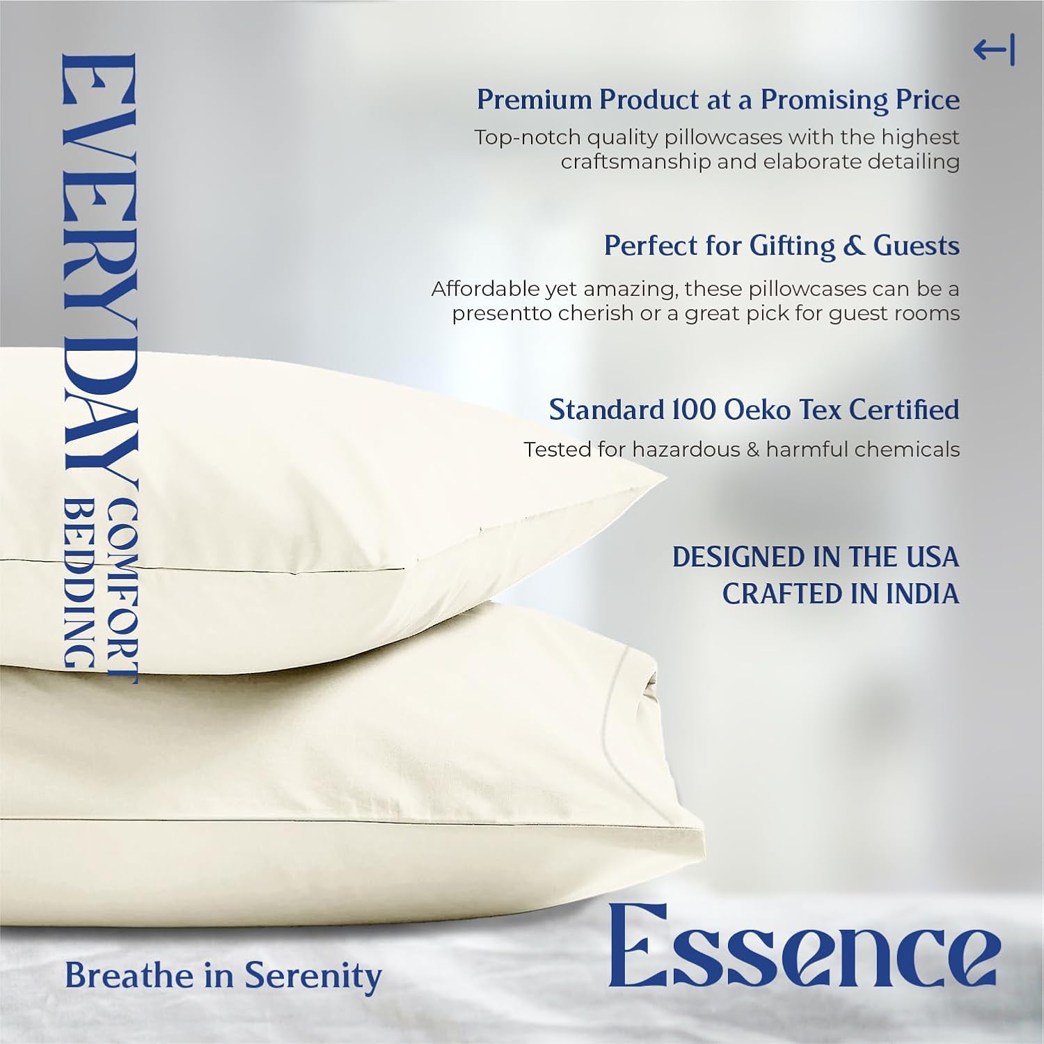 Mayfair Linen 100% Organic Cotton Percale Pillow Cases Queen/Standard Size Set of 2 - Percale Pillowcovers Standard/Queen (Ivory), Soft…