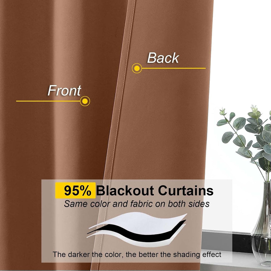 WelvetBLK Sun Baked Room Darkening Curtains for Bedroom Living Room 45 Inch Length 2 Panels Set, Soft Solid Thermal Insulated Rod Pocket Sh…