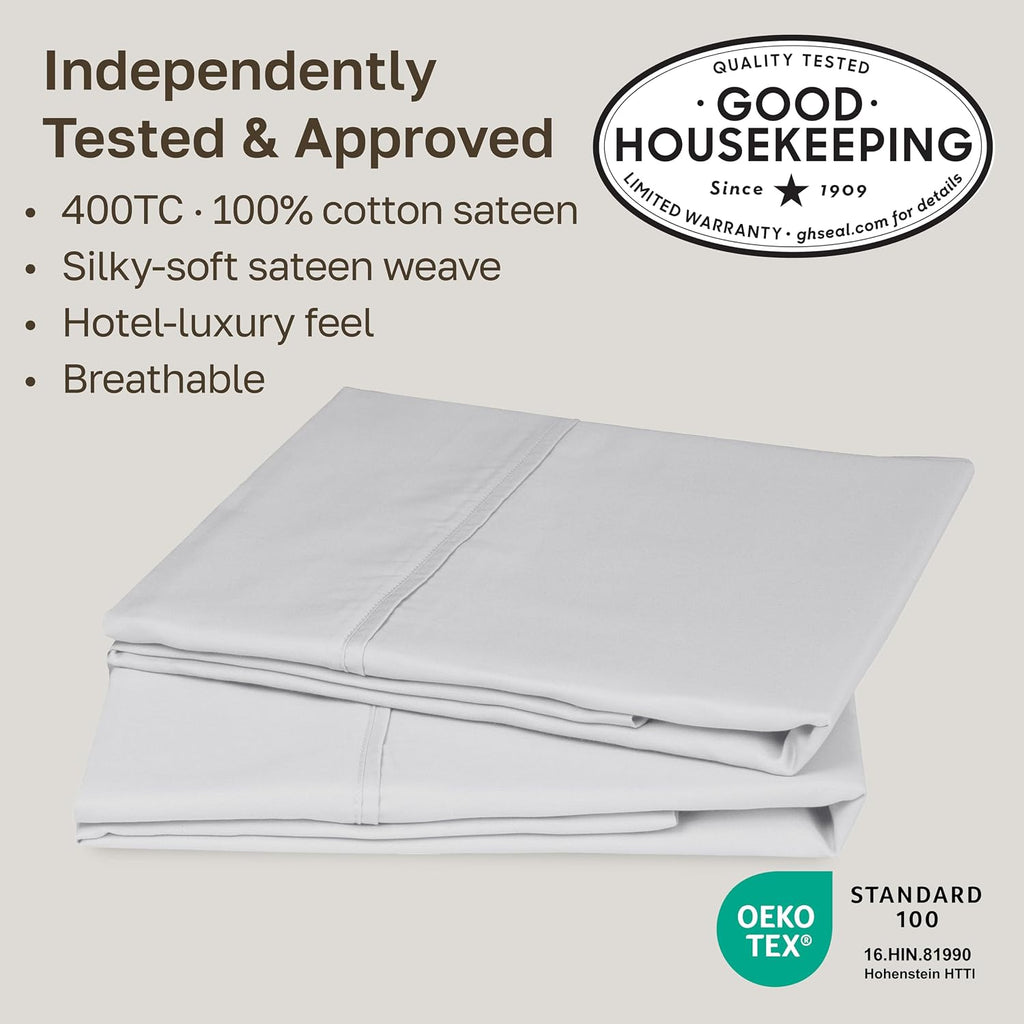 CaliforniaDesignDen California Design Den Queen/Standard Pillow Cases Set of 2-400 Thread Count Sateen, Natural 100% Cotton Pillowcases Que…