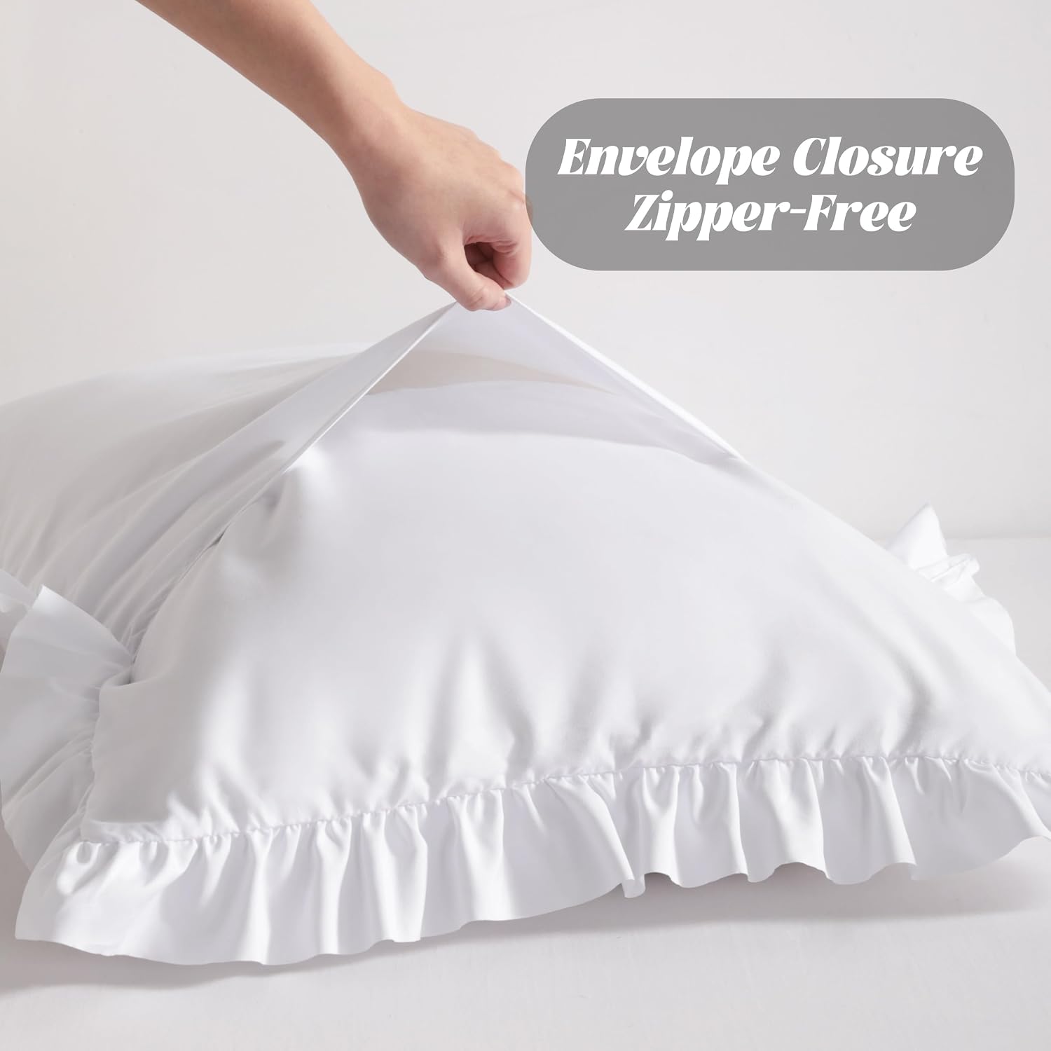 Bedsum Ruffled Pillow Shams Queen 20x30 Set of 2, Brushed Microfiber Pillowcases with Envelope Closure, Soft Wrinkle-Resistant, White White