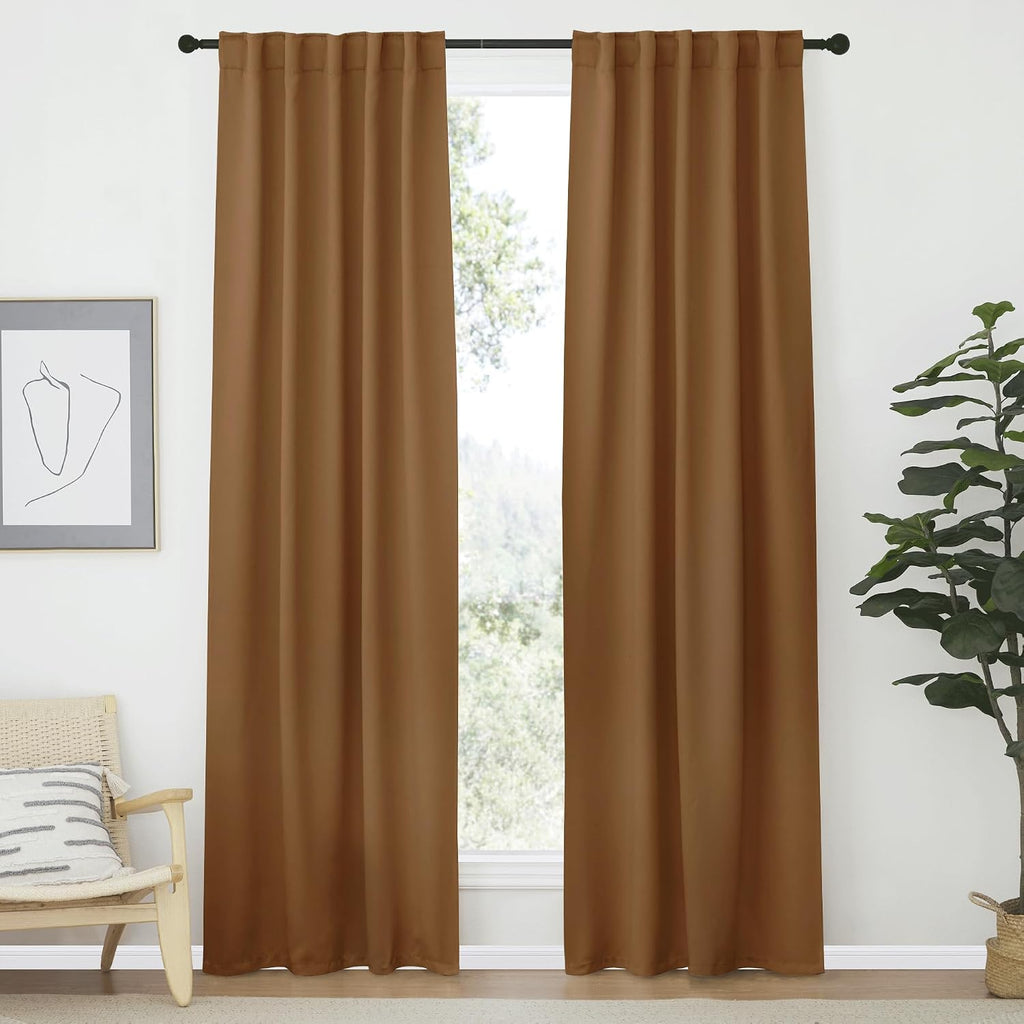 Nicetown Living Room Darkening Curtains - (Gold Brown Color) W42 x L70, Set of 2, Home Decor Room Darkening Thermal Insulated Drapery Panel…