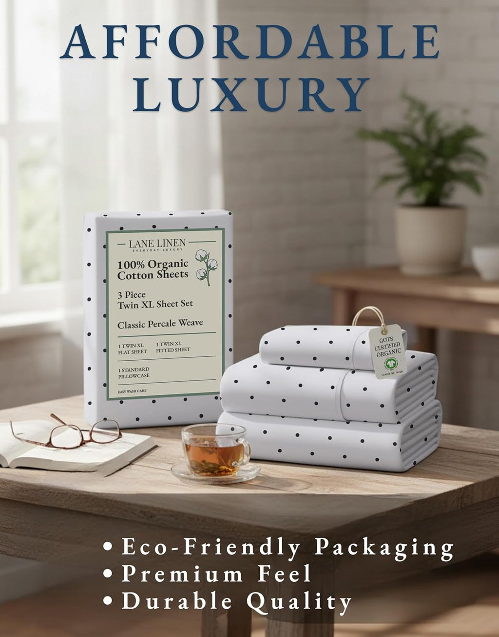 LaneLinen LANE LINEN 100% Organic Cotton Twin XL Sheets Set 3-Piece Pure Percale Bedsheets Bedding Breathable Fits Mattress Upto 15" Deep -…