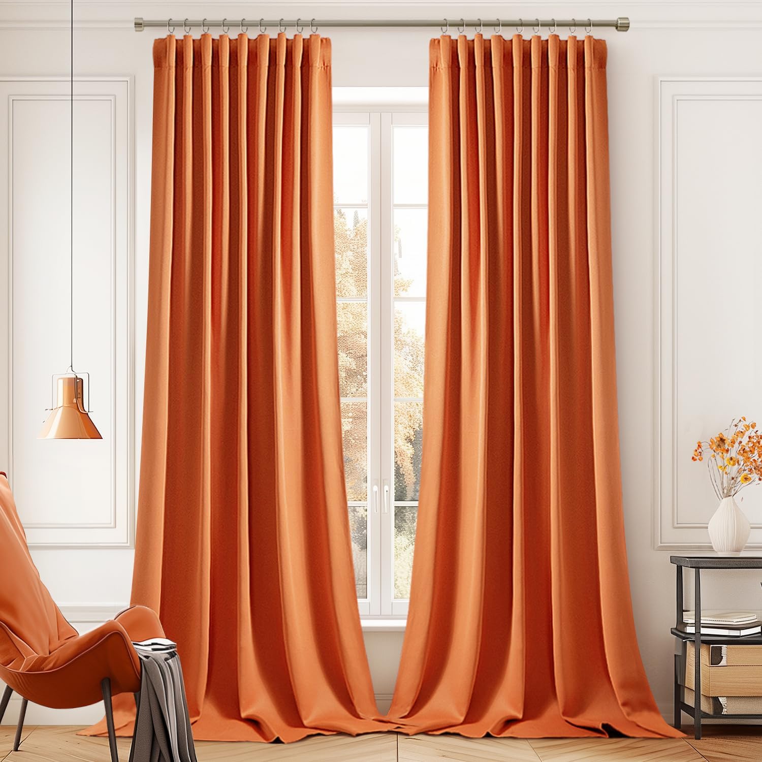 Miulee Orange Back Tab Blackout Curtains 108 Inch Long 2 Panels Set for Living Room Bedroom Privacy, Rod Pocket/Pinch Pleated Fall Extra Lo…