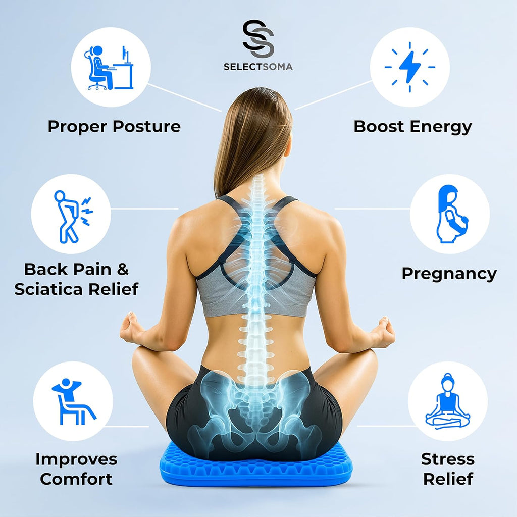 SelectSoma Double-Thick Gel Seat Cushion for Long Sitting Pressure Relief for Back, Sciatica, Coccyx, Tailbone Pain - Cushion for Office…