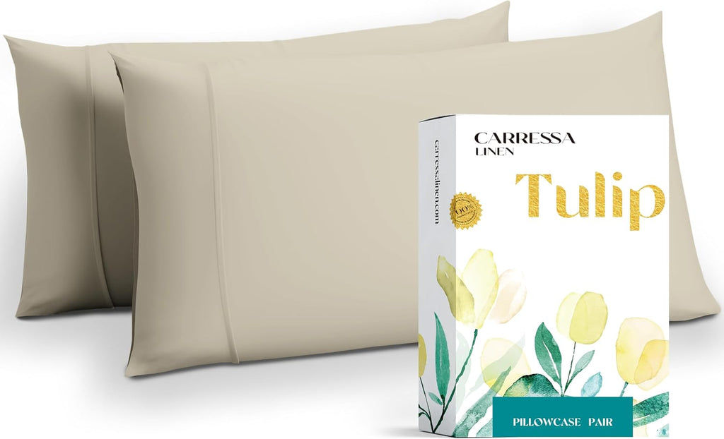 Carressa Linen 100% Egyptian Cotton Standard/Queen Size Pillow Cases Set of 2-800 Series Tulips Collection Queen Pillow Cover for…