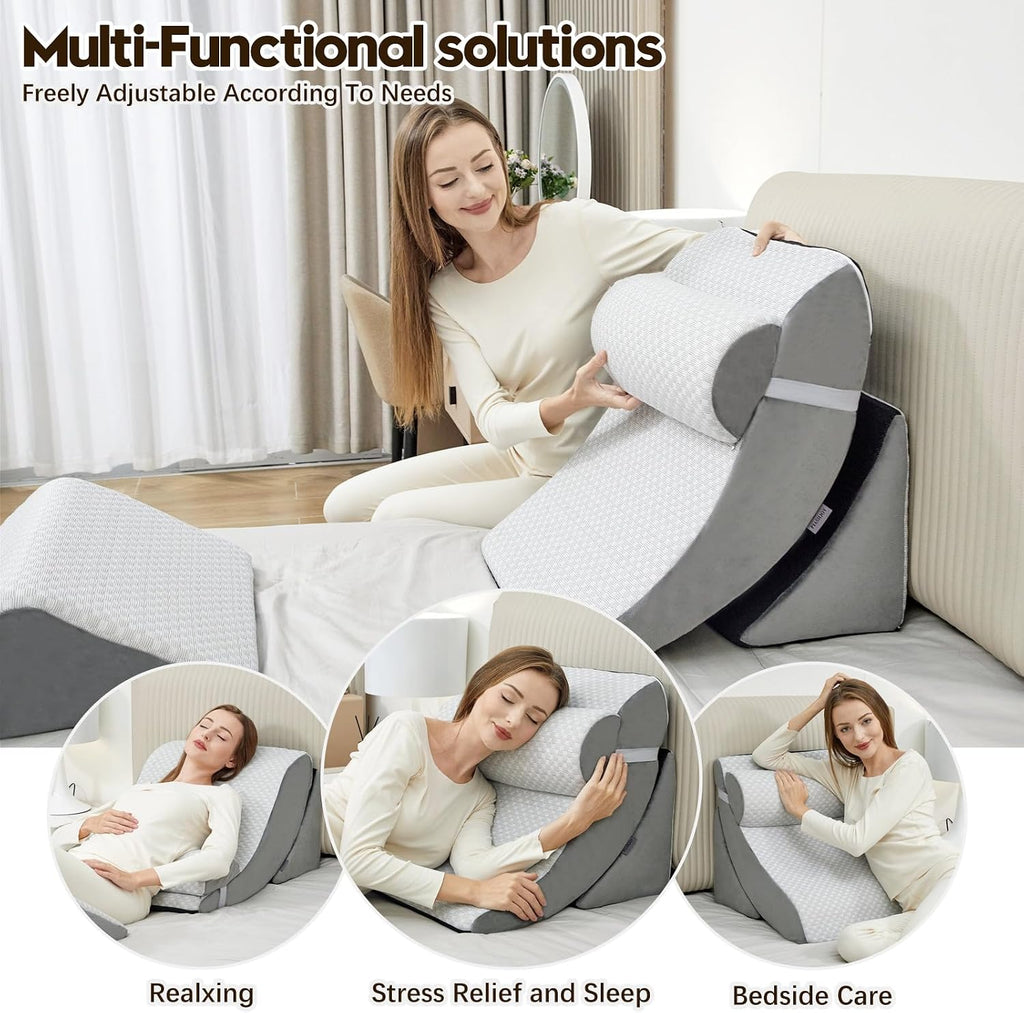 PIASHJOY 4pcs Wedge Pillow Set for After Surgery, Bed Wedge Pillows for Sleeping, Post Surgery Recovery, 45 Degree Wedge Pillow for Ac…