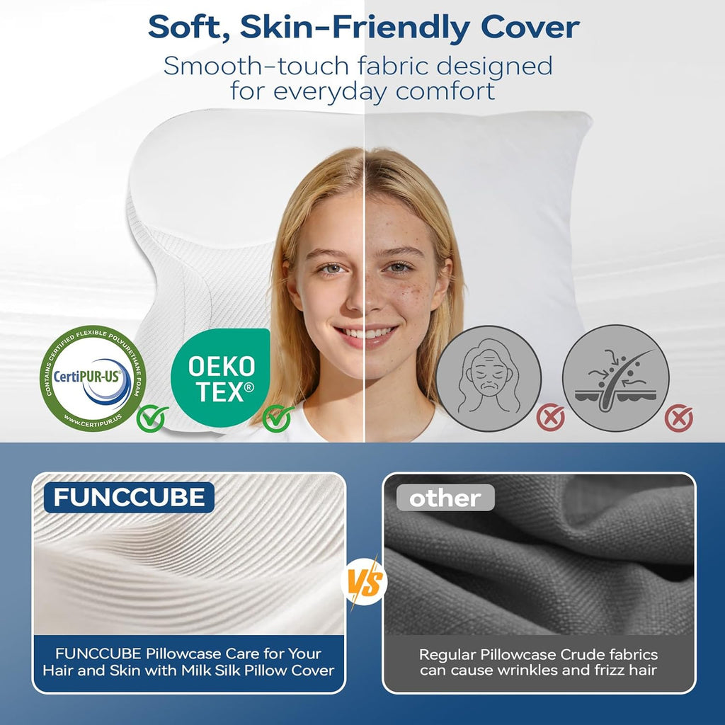 Funccube Cervical Neck Pillow - Memory Foam Pillow for Sleeping, Ergonomic Neck Support Contour Pillows for Side Back Stomach Sleepers, Orth…