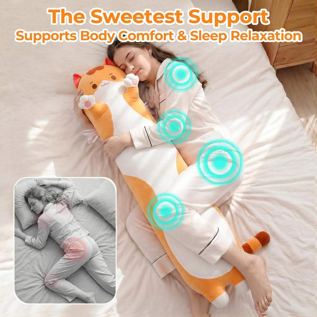 Mewaii Long Cat Plush Body Pillow, 28” Cute Brown Stuffed Animals Soft Plushies, Kitten Doll Toy Gift for Girlfriend