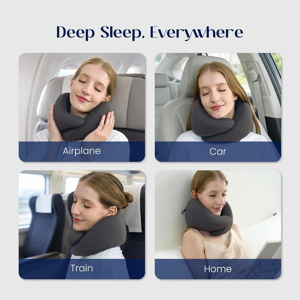 DreamValley Dream Valley® Neck Travel Pillow, Memory Foam Travel Pillow for Airplane, Portable Roll-Up Neck Pillow with Cooling Inner Fabri…