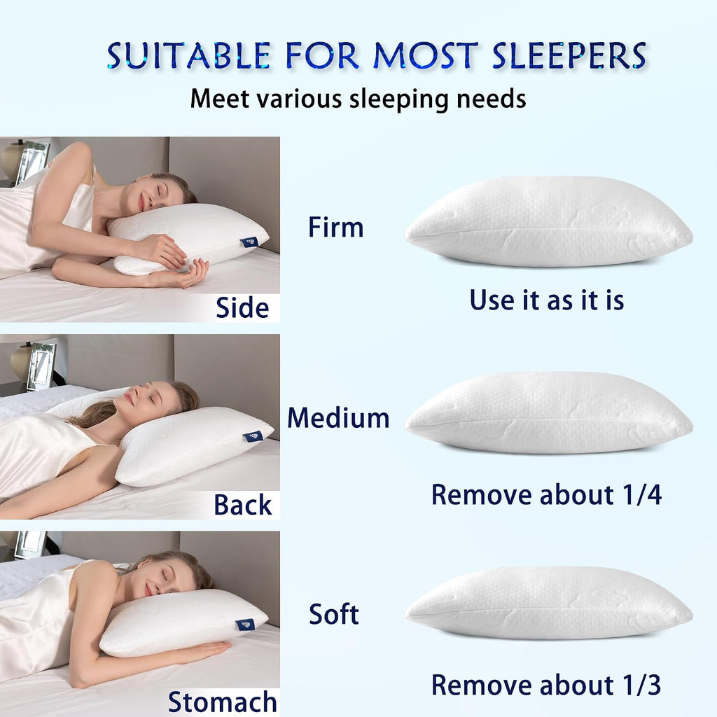 Shredded Memory Foam Pillows for Deep Sleep Bed Pillow for Neck Support with Removable & Washable Cover, Bend(Pack of 2)
