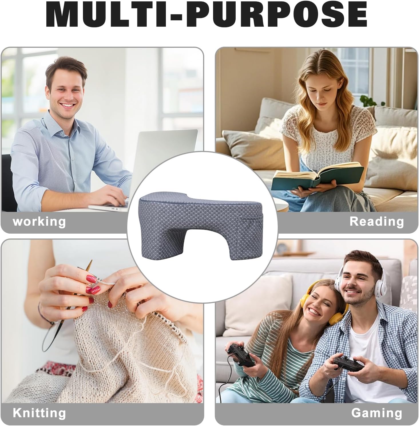 Reading Pillow with 2 Side Pockets, Arm Rest Pillow for Loptop, Memory Foam Reading Pillows for Gaming, Working, Crocheting, Removable and…