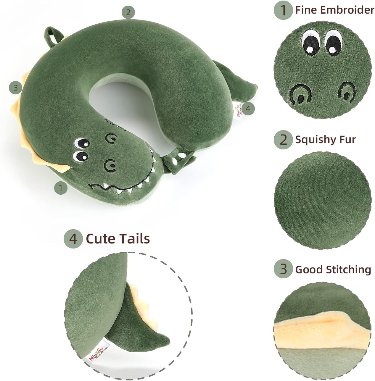 NiuniuDaddy Niuniu Daddy Crocodile Kids Neck Pillow for Traveling, 100% Memory Foam Travel Pillow, Airplane Travel, Road Trip Essentials fo…