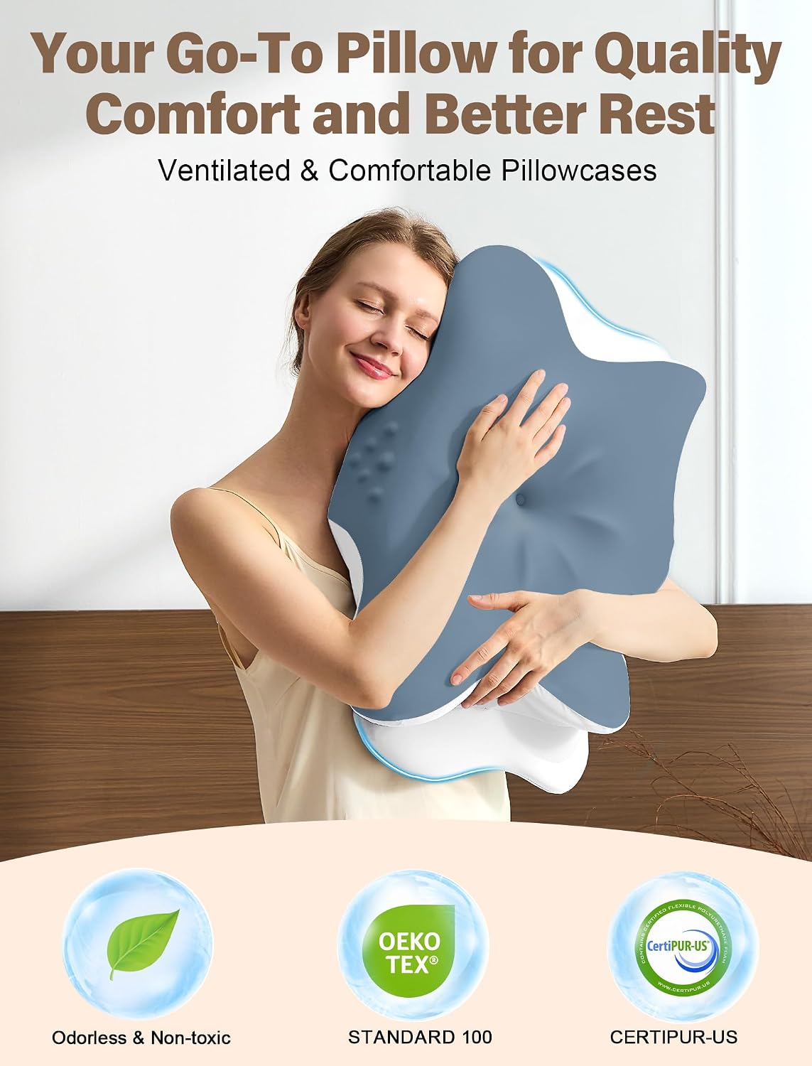 Vjasd Cervical Neck Pillow for – Ergonomic Memory Foam Pillow for Side Sleeper Contour Orthopedic Bed Pillow for Neck Support with Cooling…