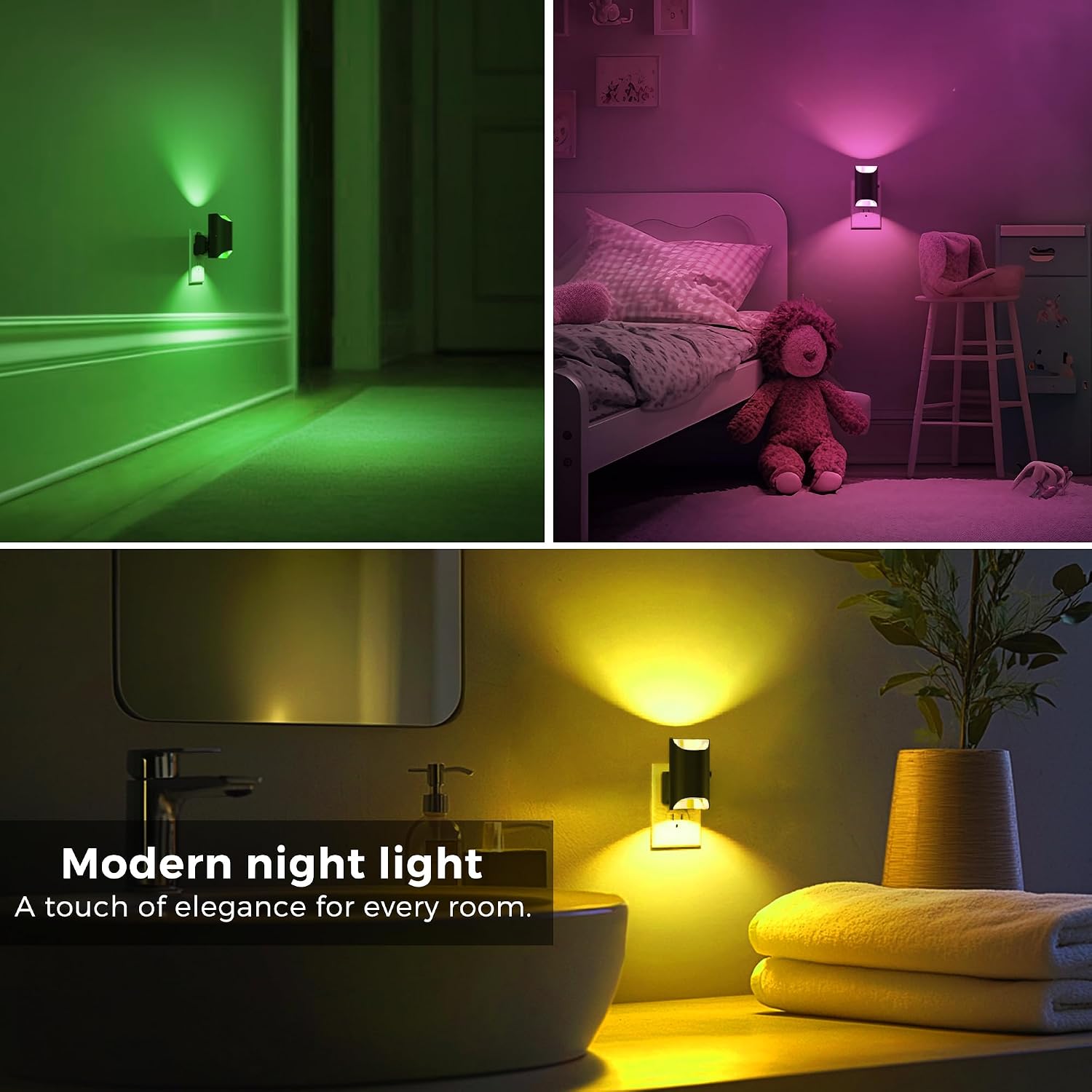 L LOHAS LED Night Lights Plug into Wall, Plug in Night Light with Dusk to Dawn Sensor, Color Changing Nightlight for Kids Hallway Bedroom…