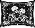 Satin Pillowcase for Hair and Skin Black Halloween Skull Couple Soft Silk Pillow Case with Envelope Closure Cooling Pillow Cases Slip…