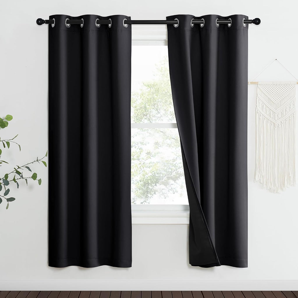 Nicetown High-End Thermal Kitchen Curtains, Black, 37" Wide Per Panel, Set of 2 Panels, Full Blackout Curtains 70 Inches Long for Dining Ro…