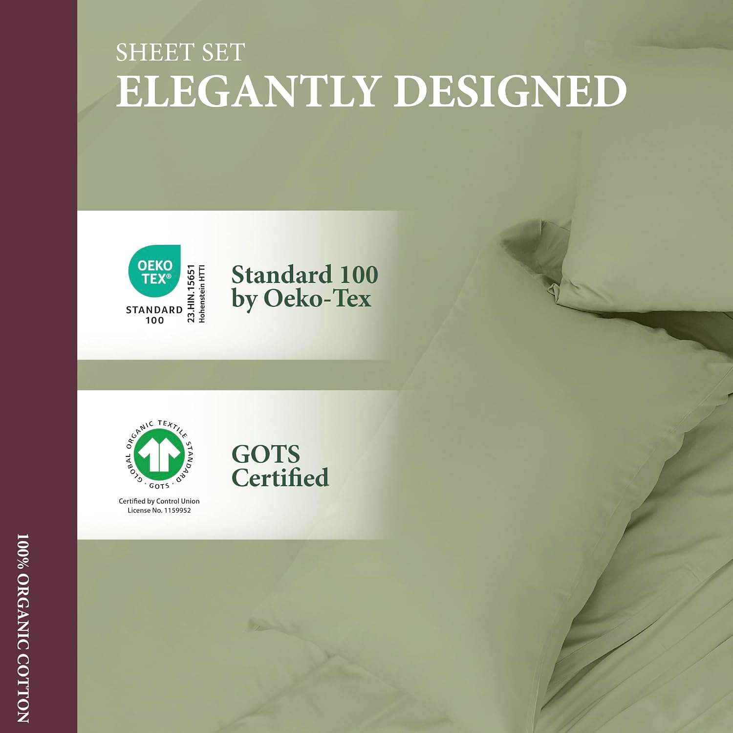 AshtonSheets 100% Organic Cotton Sheets Twin XL Size - Organic Cotton Twin XL Size Percale Weave Sheet Set (3 PC, Sage Green), Soft, Coolin…