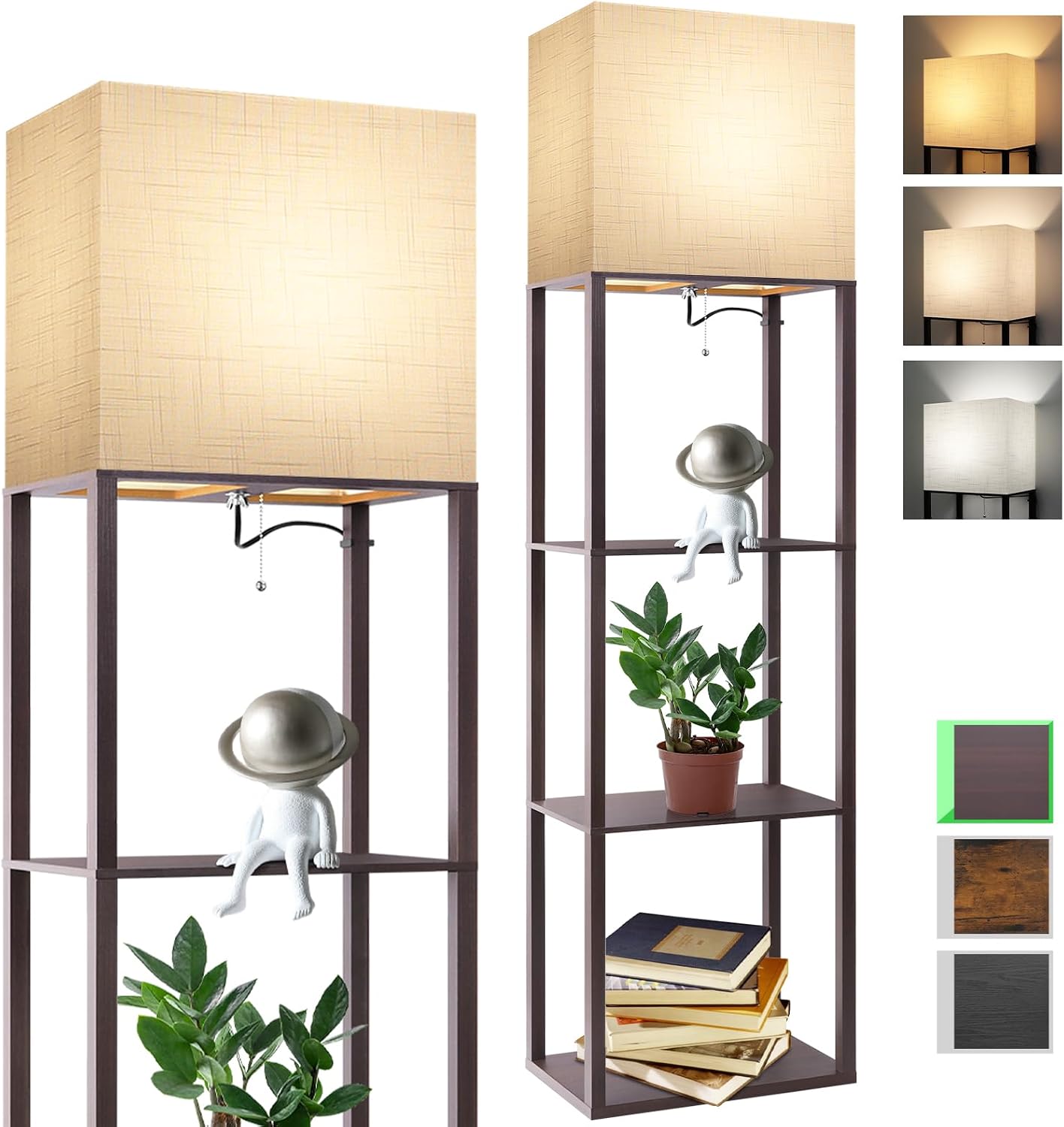 RUNTOP Plus - Floor Lamp with Shelves, Wide Shelf Lamp, Shelf Floor Lamp with 15W LED Bulb, 3 Colors Temperature, Memory Function, Large…