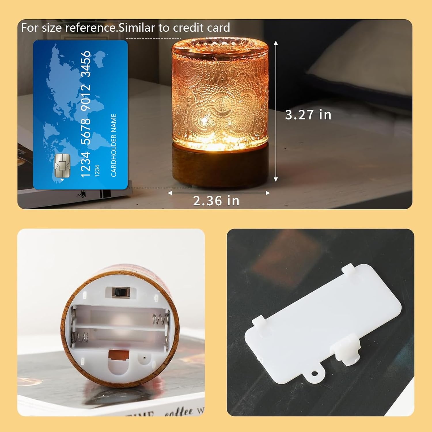Mini Soft Warm Light Lamp Battery Operated Portable Night Light with Timer, Small Glass Vintage Dim Sleep Nightlights, Battery Powered…