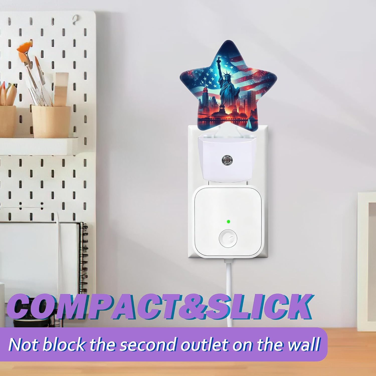 Energy Efficient Nightlights Plug in Wall, Statue of Liberty Night Light for Kids Bedroom Decorative, American Flag Dusk-to-Dawn Sensor…