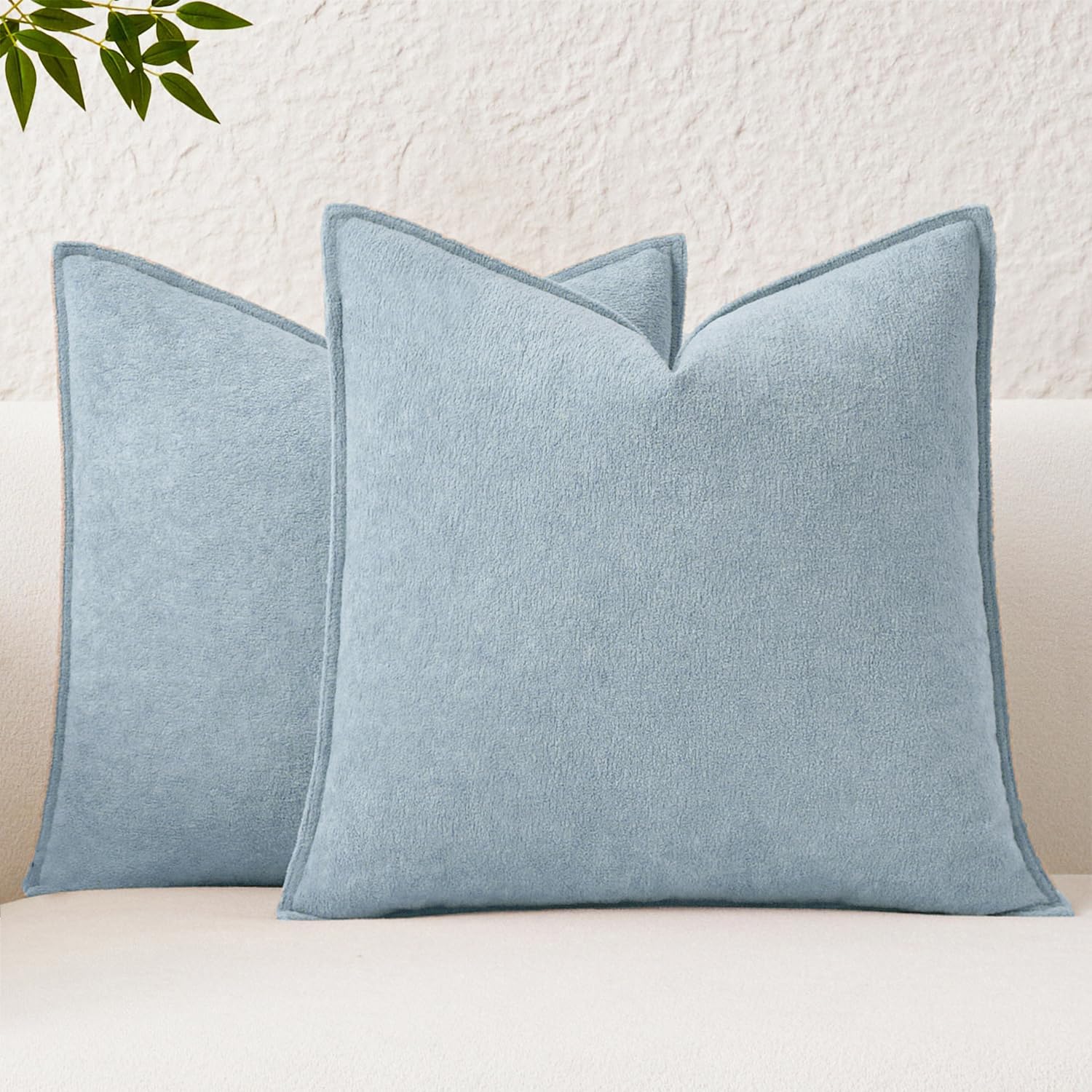 KevinTextile Kevin Textile Waterproof Decorative Pillow Covers Light Blue 20x20 Inch Pack of 2 Soft Boucle Textured Throw Pillowcases Elega…