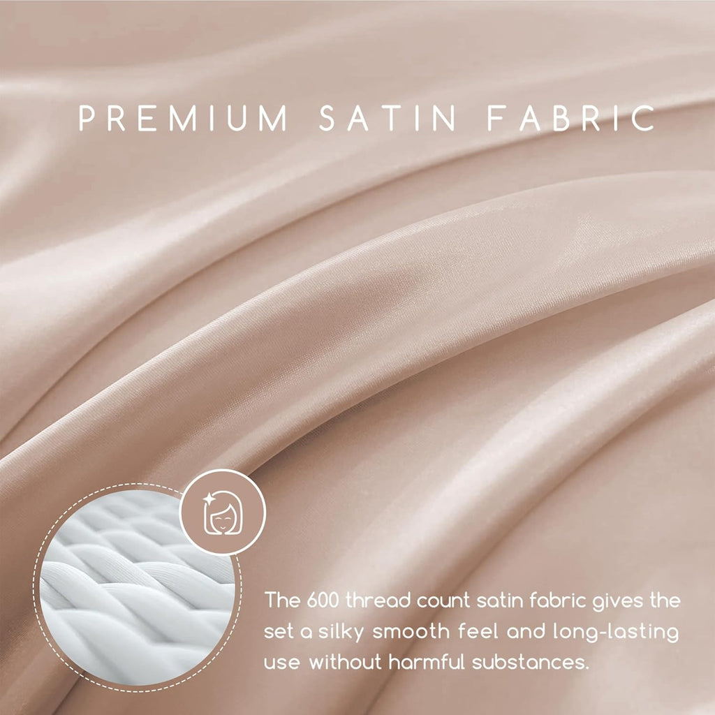 MR&HM Satin Bed Sheets, Queen Size Sheets Set, 6 Pcs Silky Bedding Set with 15 Inches Deep Pocket for Mattress(Queen, Taupe) 6 Pcs 15…