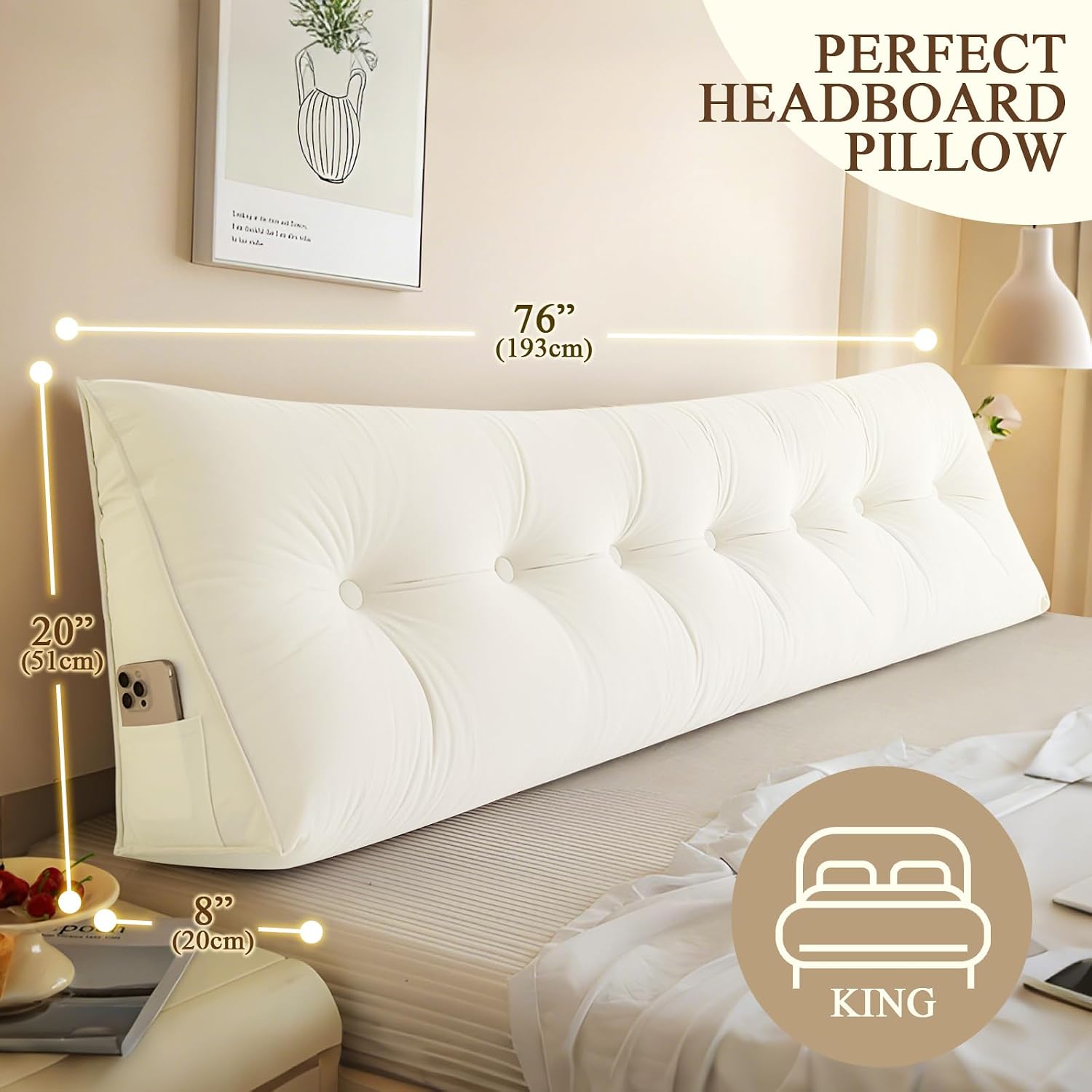 DANGHOOGY Headboard Pillow King, Large Triangular Wedge Headboard Pillow for Reading and Resting, Backrest Positioning Support Pillow…